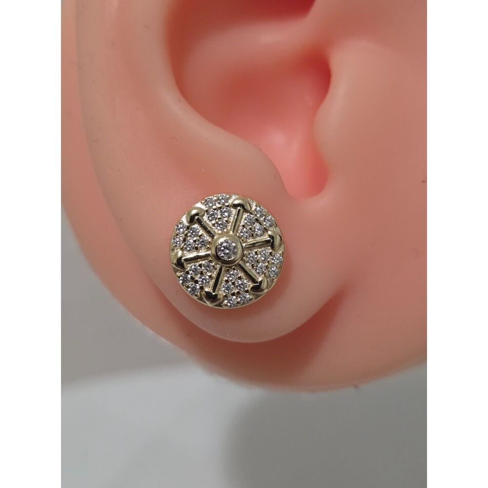 14K Gold Plated 925 Silver Heart Arrow Stud Earrings